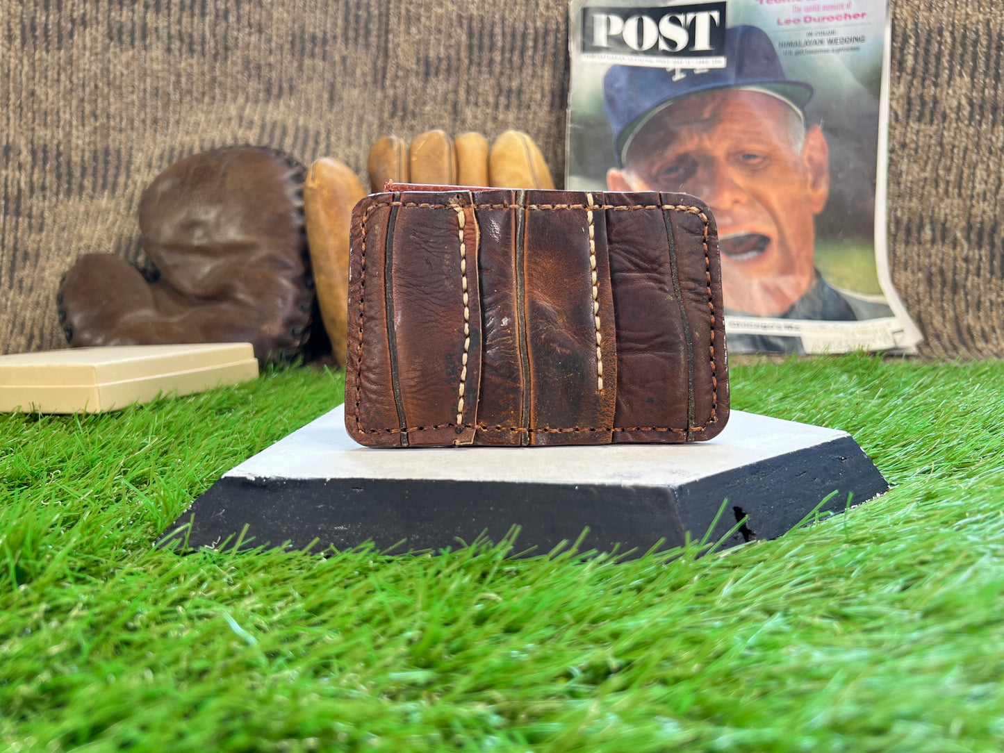 Old and Older Baseball Glove Leather Card Holder