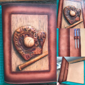 Artist Hand Carved Leather Notebook / iPad holder